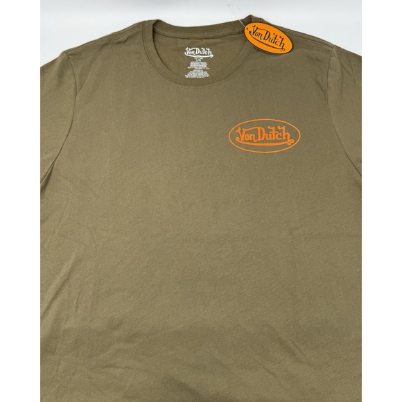 NWT Men's Von Dutch Medium T Shirt Big Logo On Back Army Green - Picture 1 of 3